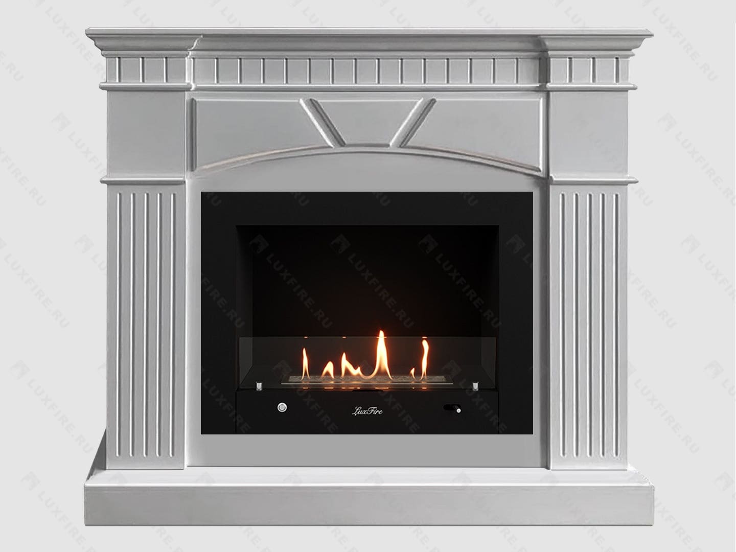 Каминный портал МДФ "Шервуд 1200" с биокамином Lux Fire "Фаер Бокс 3-30" (белый) по цене 100 600 руб.