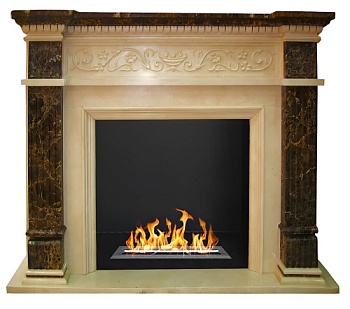 Биокамин в мраморном портале "Русский огонь" Victoria