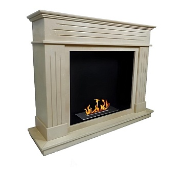 Биокамин в мраморном портале "Русский огонь" Варшава Crema Marfil